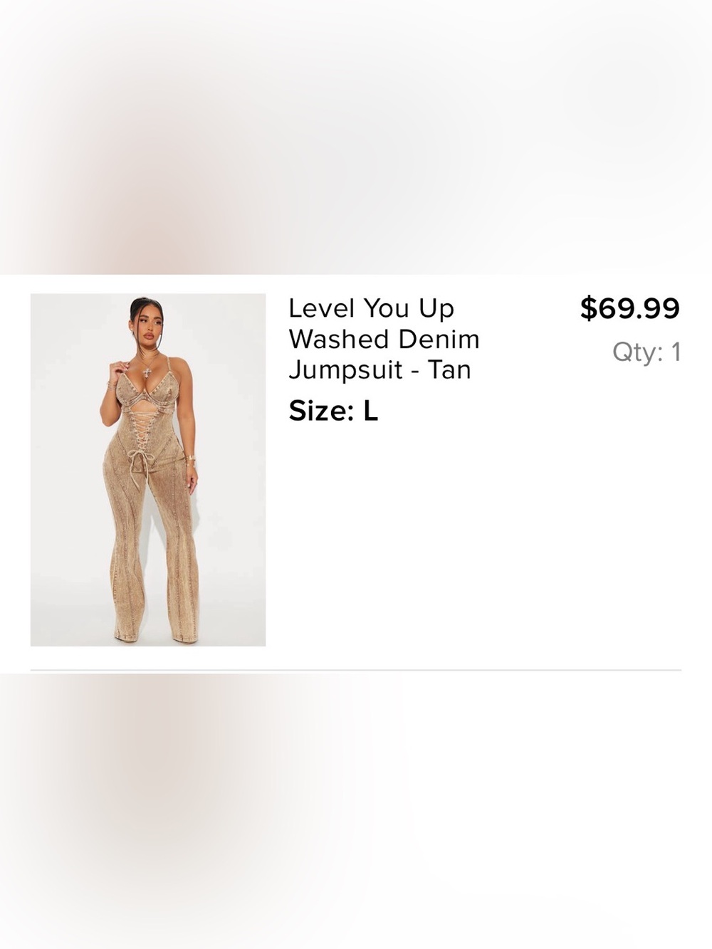 Fashion Nova Tan Lace-Up Denim Jumpsuit - Picture 2 of 3